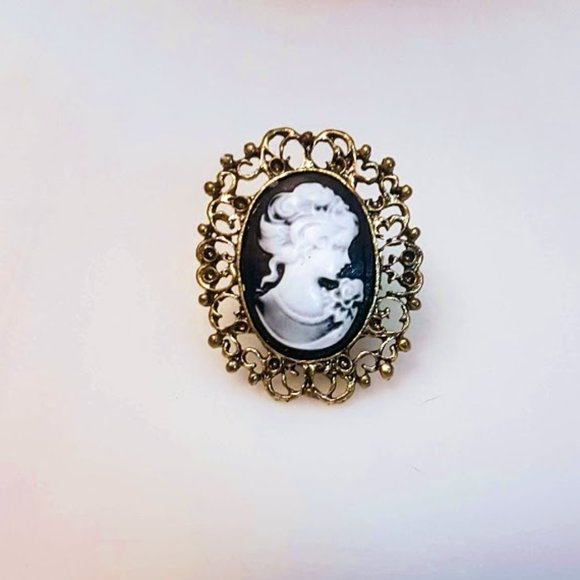 None Jewelry - #J24 Black & White Adjustable Cameo Ring